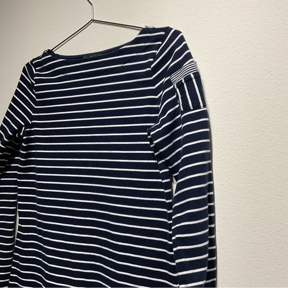 Classic Ralph Lauren Navy/White Blue Stripped Dress Size S. MIDI Length Coastal - Picture 4 of 6